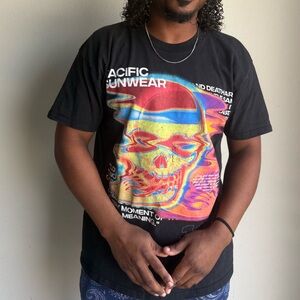 Pacific Sunwear Black Short-Sleeve Tee with Multicolor Skull Graphic